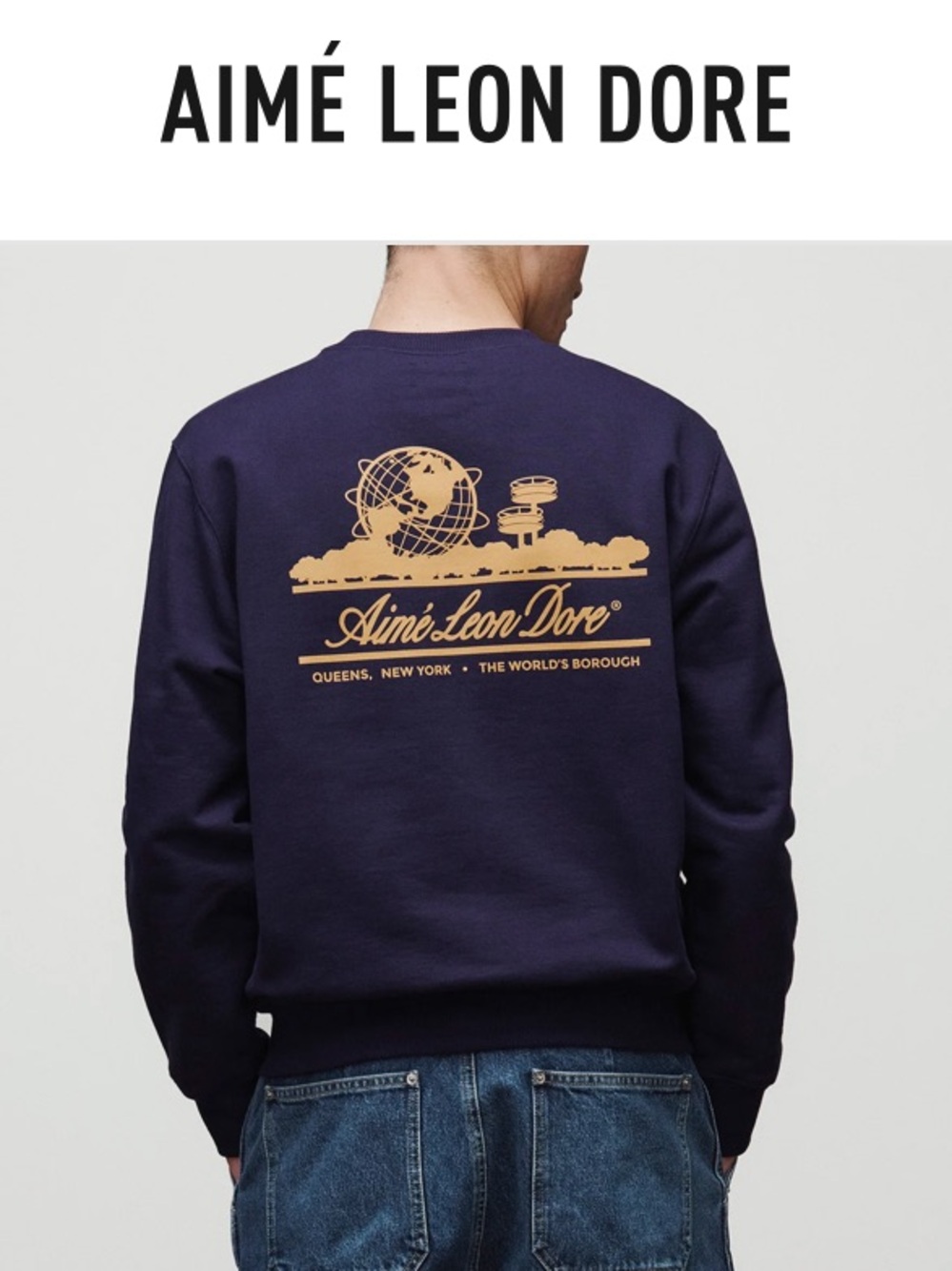 Aimé Leon Dore Navy Blue Unisphere Crewneck Sweatshirt